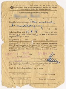 Arbeitsunfähigkeitsbescheinigung aus dem Jahr 1955